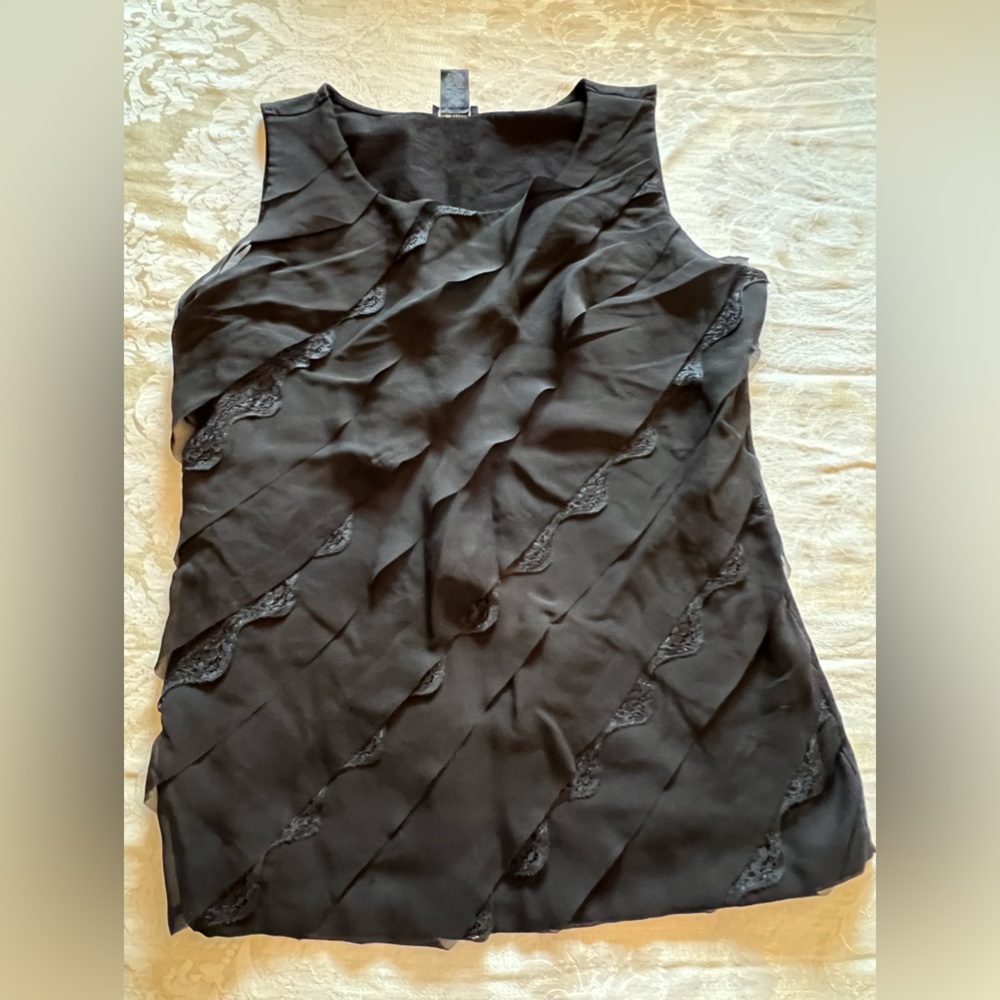 Ann Taylor Black Ruffle Sleeveless Top